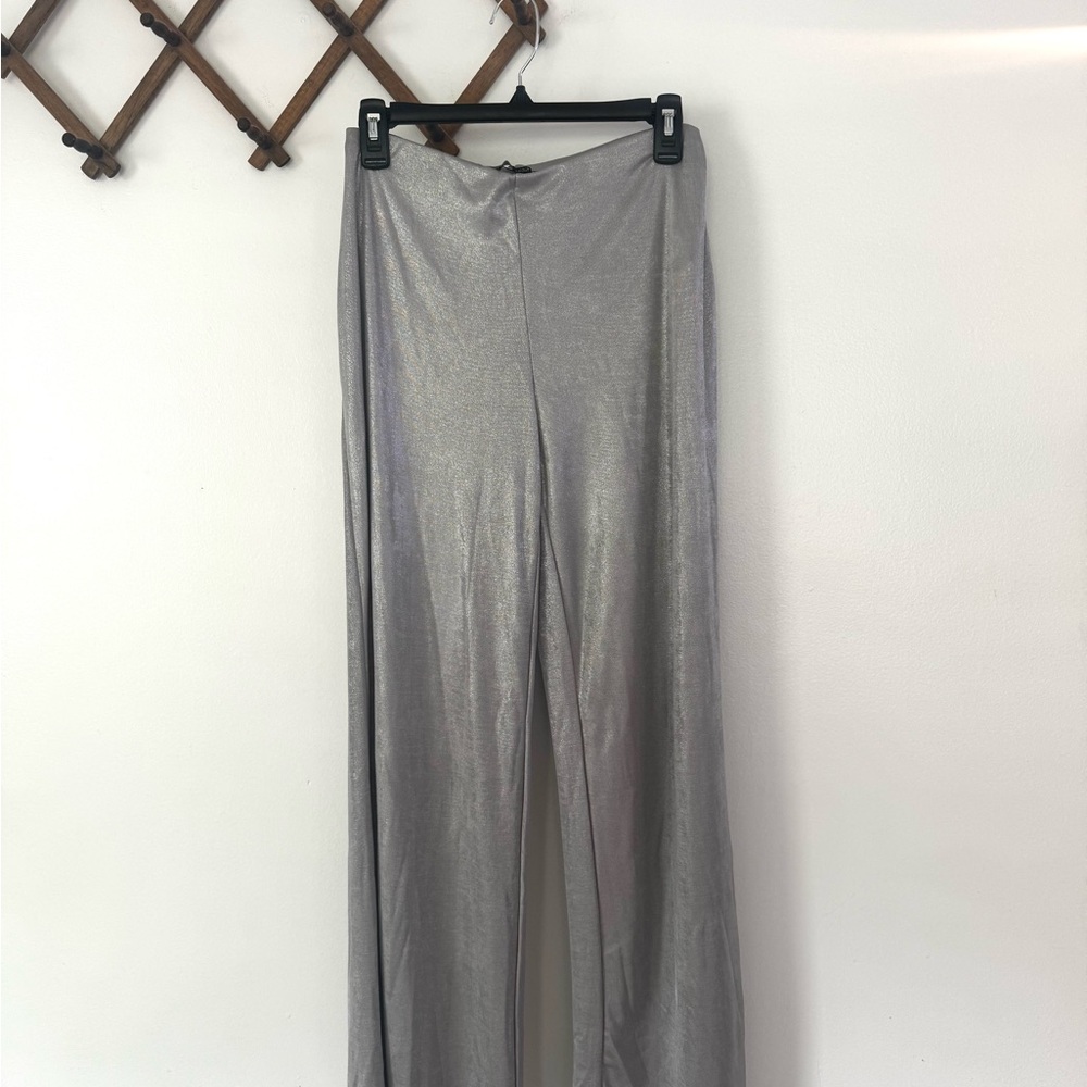 Zara Shiny Silver Wide Leg Pants
